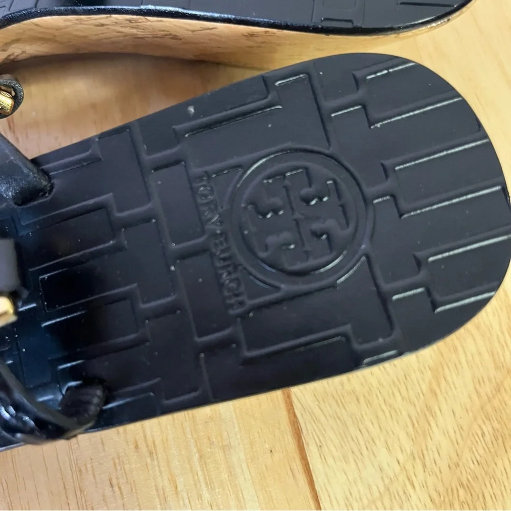 Tory Burch Black Ankle Strap Cork Wedge Sandal‎ Size 7 - Picture 10 of 13